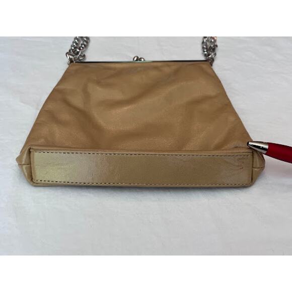 Tocca Crossbody Bag Tan Leather Bag Purse Two Removable Straps Metal Links VTG - Picture 5 of 9